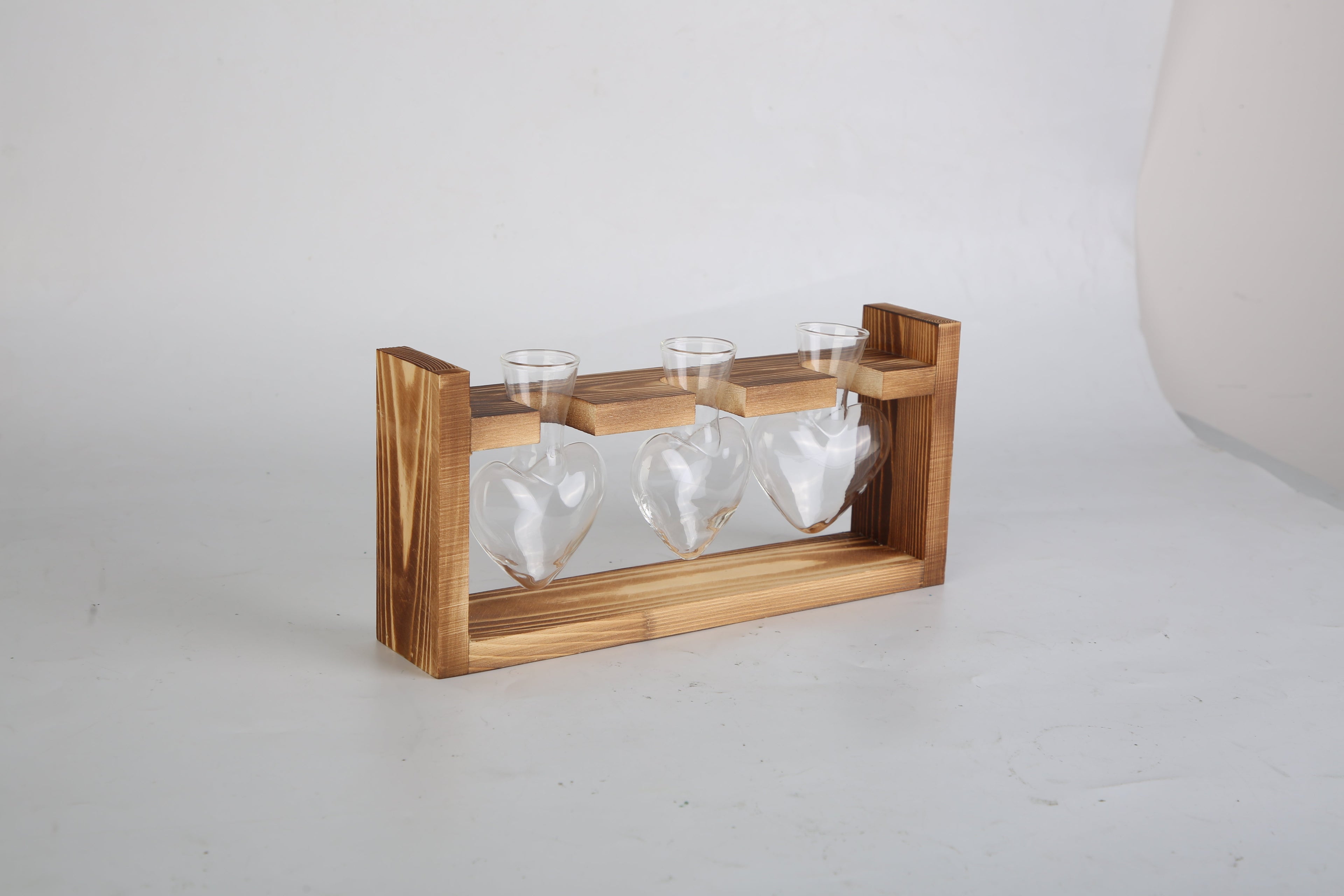1Pc Plant Terrarium Propagation Station With 3 Heart Shaped Vases Wooden Stand Desktop Air Planter Bulb Glass Vase For Hydroponics Home Office Decor Gift For Plant Lovers