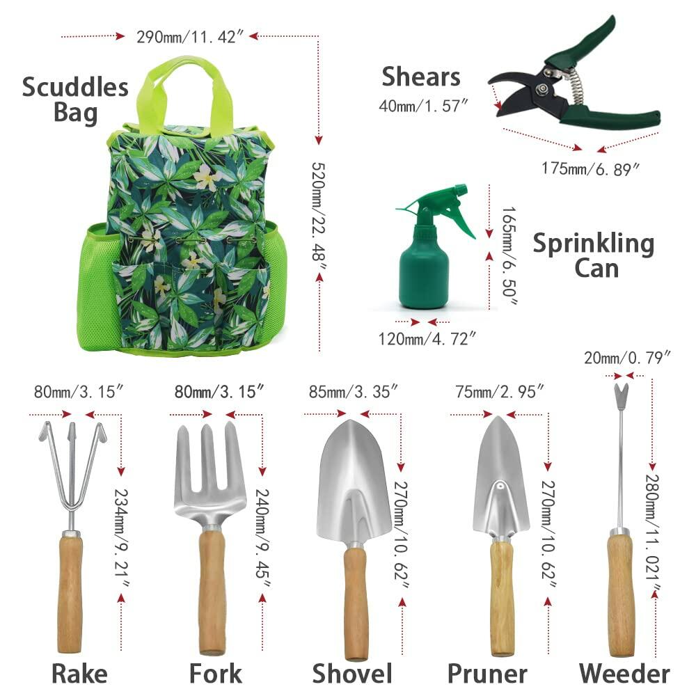 9-Piece Garden Tools Set with Gloves and Colorful Tote - Gardening Kit Deal US