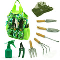 9-Piece Garden Tools Set with Gloves and Colorful Tote - Gardening Kit Deal US