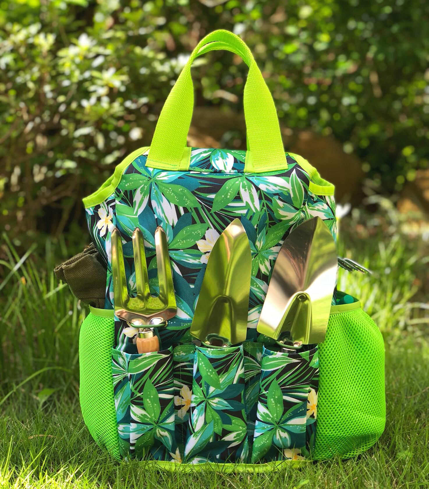 9-Piece Garden Tools Set with Gloves and Colorful Tote - Gardening Kit Deal US